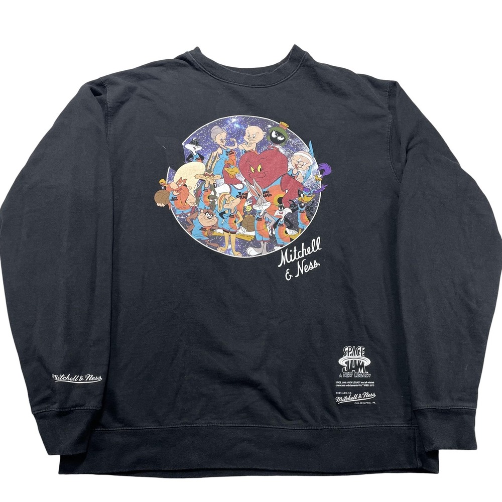 Mitchell & Ness Sweatshirt Mens Large Black Space Jam Bugs Bunny Crewneck Fleece